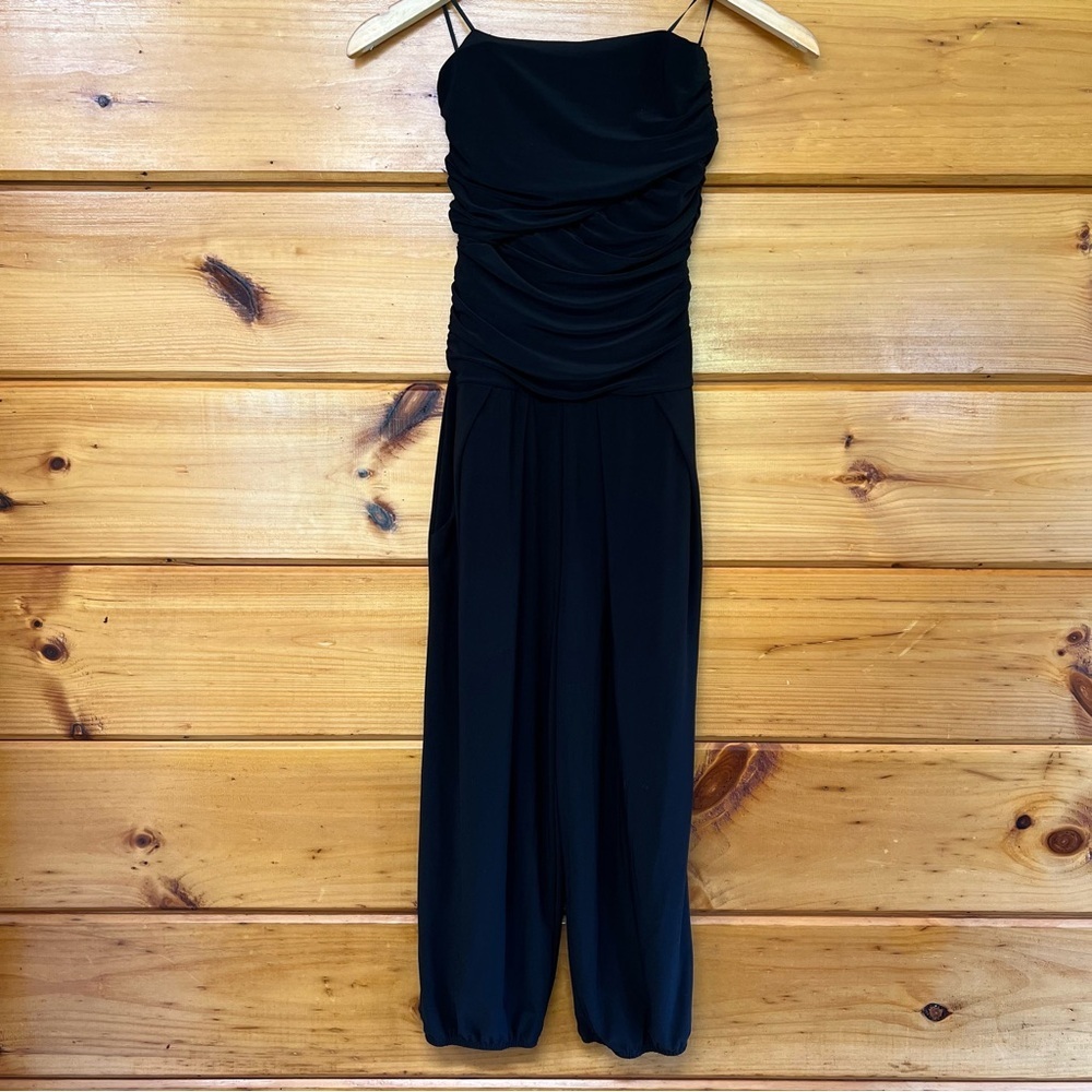 Guess Black Jersey Strapless Ruched Hareem Jumpsuit Sz XS